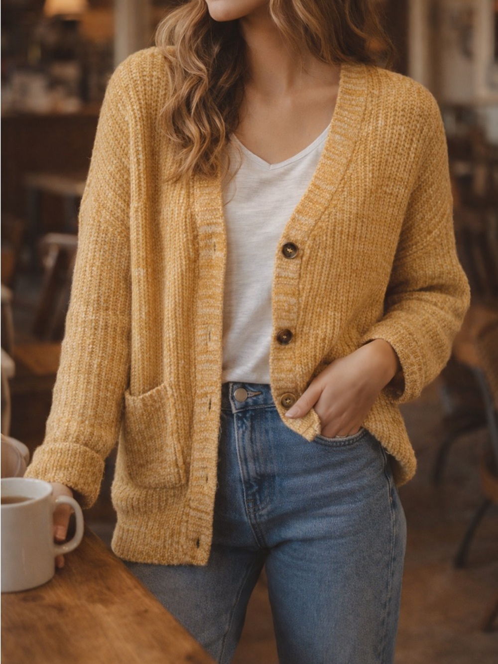 Croft & Barrow Mustard Cardigan Chunky Knit Cozy Cottagecore Sweater Small